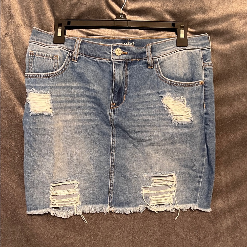 Soho Blue Distressed Mini Skirt